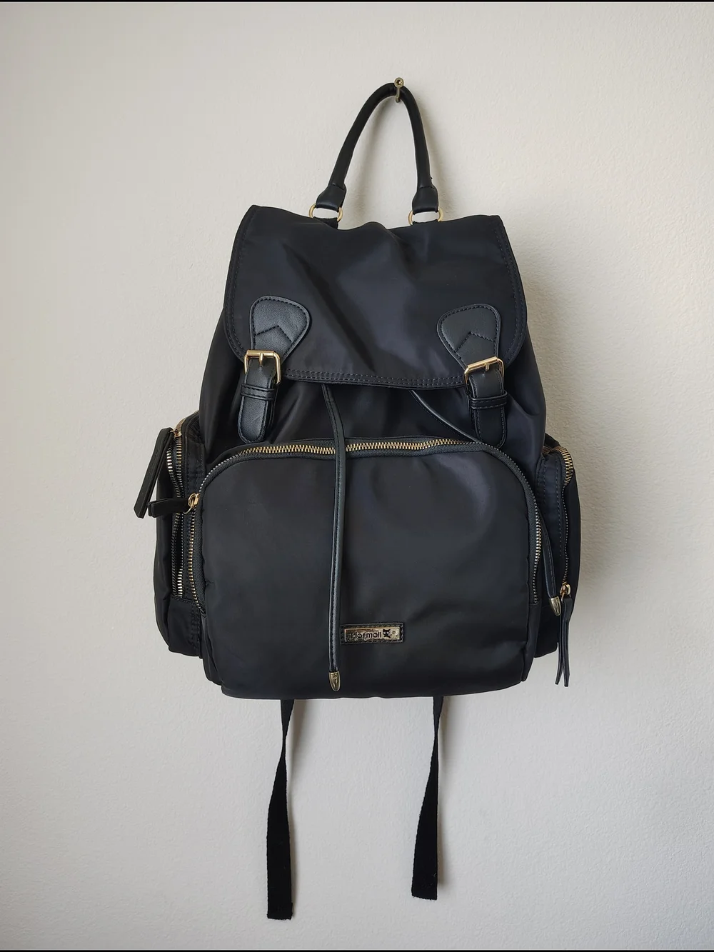 Black Nylon Backpack with Gold Hardware - Unbranded